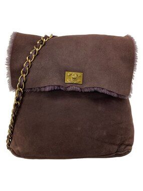 Chanel Shoulder Bag Bordeaux Gold Chain Shearling